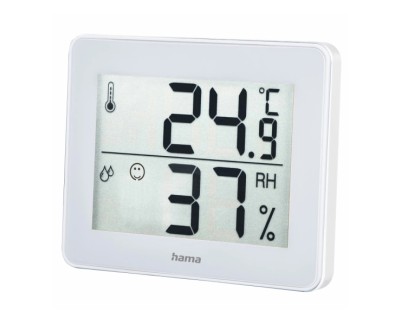 Hama Medidor de Temperatura y Humedad para Interior - Pantalla Digital - Memoria de Datos - Indicador de Confort - Permite Colgar en Pared - 10x1.1x8.2cm - Color Blanco