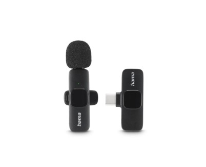 Hama Microfono de Solapa Inalambrico - 2200 Ohm - USB-C - Sujeccion con Clip - Color Negro