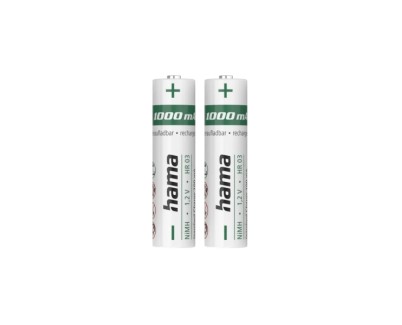 Hama Pack de 2 Pilas Recargables AAA - NiMH - Voltaje 1.2V - 1000mAh - Color Blanco
