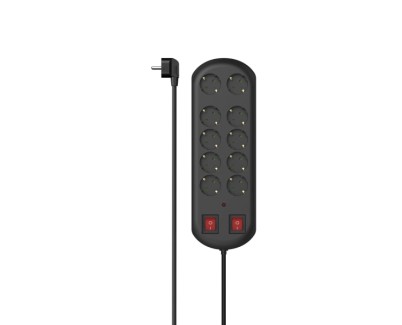 Hama Regleta Alimentacion con 10 Tomas - Potencia Maxima 3500W - Voltaje 230V - Cable 2m - Interruptor de Encendido - Enchufe Schuko en Angulo - 11.6x3.7x35.3cm - Color Negro