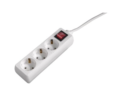 Hama Regleta Alimentacion con 3 Tomas - Potencia Maxima 3680W - Cable 1.4m - Interruptor de Encendido - 21x5.5x4.7cm - Color Blanco
