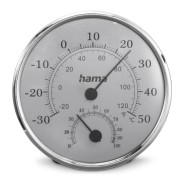 Hama Saipan Medidor de Temperatura y Humedad para Interior - Analogico - Permite Colgar en Pared - Acero Inoxidable - 12.5x2.5x12.5cm - Color Plata