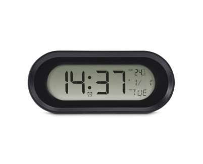 Hama Samos Reloj Despertador Digital - Patalla LCD - Funcion de Repeticion de Alarma - Alarma de Aniversario - Termometro - 15x5x6.3cm - Color Negro