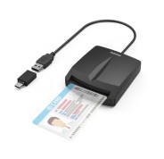 Hama Single Lector de Tarjeta Inteligente DNI - Indicador LED - Cable USB-A Integrado - Adaptador USB-C - Color Negro