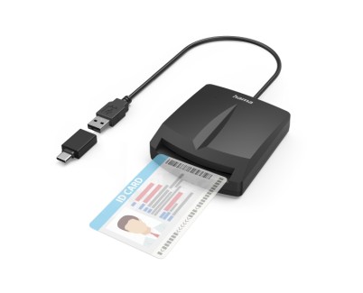Hama Single Lector de Tarjeta Inteligente DNI - Indicador LED - Cable USB-A Integrado - Adaptador USB-C - Color Negro