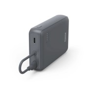 Hama Travel Bateria Externa Powerbank 10000mAh - Polimero de Litio - USB-C - Cable Integrado - Carga Rapida - 2 Conexiones de Salida - 23.5x90x63.2mm - Color Gris
