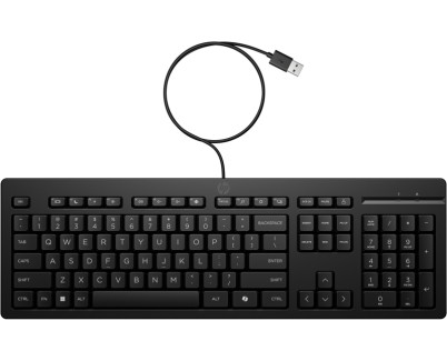 HP 125 Teclado USB G2 - Tecla Copilot IA - Patas Ajustables - Indicadores LED (Num/Caps) - Teclas de Embrague Tipo Plunger - Fabricado con Plastico Reciclado - Color Negro