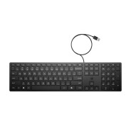 HP 320K Teclado USB - Teclas Silenciosas de Bajo Perfil 2.0 mm - Tecla Copilot IA - LED de Bloq Mayus/Bloq Num - Inclinacion Ajustable 0?6° - Fabricado con 75% Plastico Reciclado - Color Negro