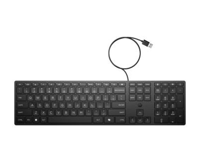 HP 320K Teclado USB - Teclas Silenciosas de Bajo Perfil 2.0 mm - Tecla Copilot IA - LED de Bloq Mayus/Bloq Num - Inclinacion Ajustable 0?6&deg; - Fabricado con 75% Plastico Reciclado - Color Negro