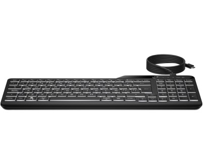 HP 405 Teclado USB Retroiluminado - 12 Teclas Programables - Retroiluminacion LED Blanca con 3 Niveles - Teclas Silenciosas de Perfil Bajo - Inclinacion Ajustable - Resistente a Derrames - Color Negro