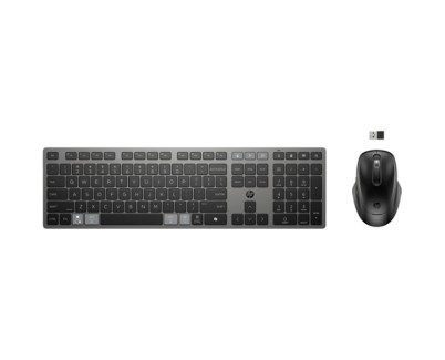 HP 725 Combo Teclado y Raton Inalambricos Multidispositivo Recargables - Bluetooth + 2.4GHz - 22 Teclas Programables - Tecla Copilot - Raton Optico Multi?Superficie 4000 DPI con 5 Botones Programables - Color Negro