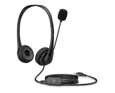 HP Auriculares G2 Stereo USB con Microfono Cancelacion de Ruido - Diadema Ajustable - Almohadillas de PU Leather para Uso Prolongado - Control en Cable - Color Negro