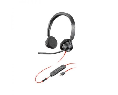 HP Poly Blackwire 3225 Auriculares con Microfono - USB + Jack 3.5mm - Controles en Cable - Adaptador USB-C/A - Color Negro