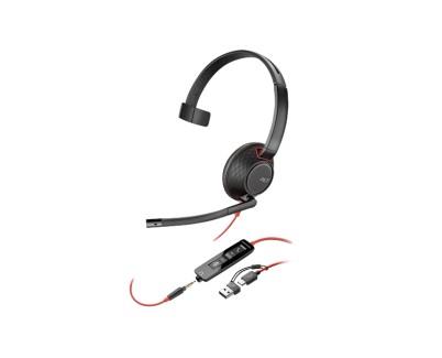 HP Poly Blackwire 5210 Auricular Monoaural con Microfono - Cancelacion de Ruido - Diadema Metalica Acolchada - Almohadillas de Piel Sintetica - Controles en Cable