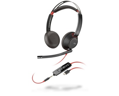 HP Poly Blackwire 5220 USB-C Auriculares con Microfono - Cancelacion de Ruido - Diadema Metalica Acolchada - Almohadillas de Piel Sintetica - Controles en Cable