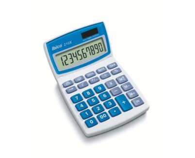 Ibico 210X Calculadora de Sobremesa 10 Digitos - Pantalla LCD Inclinable Ajustable - Teclas Grandes - Color Blanco/Azul