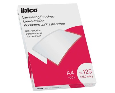 Ibico Caja de 100 Laminas de Plastificar Autoadhesivas A4 125 Micras  - Acabado Cristalino de Alto Brillo - Plastifica Papel, Fotos, Tarjetas de Visita - Color Transparente