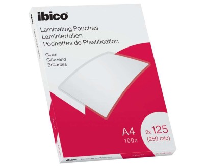 Ibico Caja de 100 Laminas de Plastificar Gloss A4 125 Micras - Acabado Cristalino de Alto Brillo - Plastifica Papel, Fotos, Tarjetas de Visita, Recursos Escolares y Mas - Color Cristal