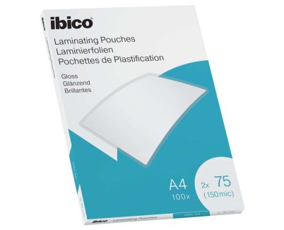 Ibico Caja de 100 Laminas de Plastificar Gloss A4 75 Micras - Acabado Cristalino de Alto Brillo - Plastifica Papel, Fotos, Tarjetas de Visita, Recursos Escolares y Mas - Color Transparente