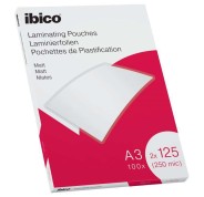 Ibico Caja de 100 Laminas de Plastificar Mate A3 125 Micras - Superficie Mate - Plastifica Papel, Fotos, Tarjetas de Visita - Transparente