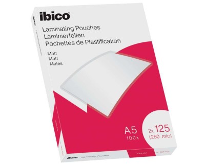 Ibico Caja de 100 Laminas de Plastificar Mate A5 125 Micras - Superficie Mate - Plastifica Papel, Fotos, Tarjetas de Visita - Transparente