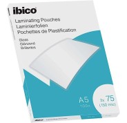 Ibico Caja de 100 Laminas para Plastificar Gloss A5 75 Micras - Acabado Brillante - Plastifica Papel, Fotos, Tarjetas de Visita, Recursos Escolares y Mas - Transparentes