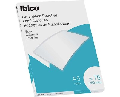 Ibico Caja de 100 Laminas para Plastificar Gloss A5 75 Micras - Acabado Brillante - Plastifica Papel, Fotos, Tarjetas de Visita, Recursos Escolares y Mas - Transparentes