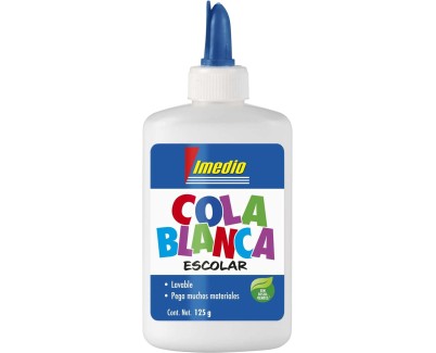 Imedio Cola Blanca Escolar 125gr - Sin Disolventes - Bote Blando Ideal para Ni&ntilde;os - Con Espatula Incorporada