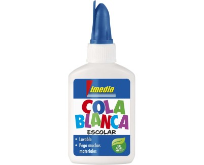 Imedio Cola Blanca Escolar 40gr - Sin Disolventes - Bote Blando Ideal para Niños - Con Espatula Incorporada