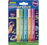 Imedio Glitter Glue \"Brilla en la Oscuridad\" Pack de 5 Tubos de Pegamento con Brillantina 10ml - Brilla en la Oscuridad - Para Distintos Materiales - Tubo Extrablando - Boquilla de Precision - Sin Disolventes - Colores Surtidos