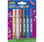 Imedio Glitter Glue \"Original\" Pack de 6 Tubos de Pegamento con Brillantina 10ml - Para Distintos Materiales - Tubo Extrablando - Boquilla de Precision - Sin Disolventes - Colores Surtidos