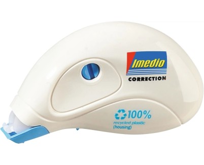 Imedio Roller Compact Cinta Correctora 5mm x 10m - Rapido, Limpio y Preciso - Sin Disolventes - Control de Nivel de Cinta - Tensor de Cinta - Carcasa 100% de Plastico Reciclado