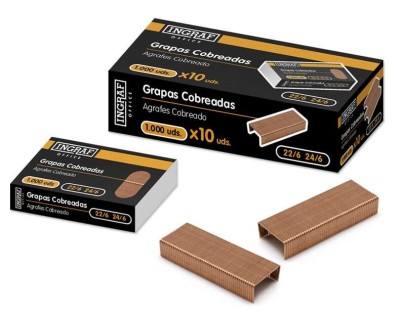 Ingraf Caja de 1000 Grapas 22/6 - Alambre de Alta Calidad - Cobreadas