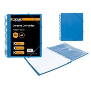 Ingraf Carpeta 20 Fundas A4 + Sobre con Broche - Espiral Plastica Indeformable - Apertura 360 Grados - Portada Personalizable - Color Azul