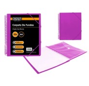 Ingraf Carpeta 20 Fundas A4 + Sobre con Broche - Espiral Plastica Indeformable - Apertura 360 Grados - Portada Personalizable - Color Morado