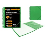 Ingraf Carpeta 20 Fundas A4 + Sobre con Broche - Espiral Plastica Indeformable - Apertura 360 Grados - Portada Personalizable - Color Verde