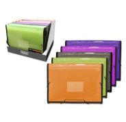 Ingraf Expositor con 10 Carpetas Frame Fuelle 13 Departamentos Tamaño A4 - Polipropileno Translucido - Cierre con Gomas - Colores Surtidos