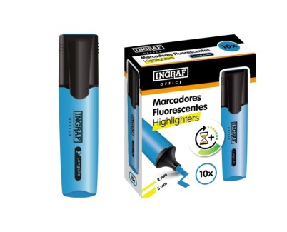 Ingraf Long-Life Marcador Fluorescente - Punta Biselada - Trazo 2-5mm - Tinta Base de Agua - Color Azul