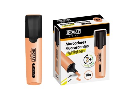 Ingraf Long-Life Marcador Fluorescente - Punta Biselada - Trazo 2-5mm - Tinta Base de Agua - Color Naranja