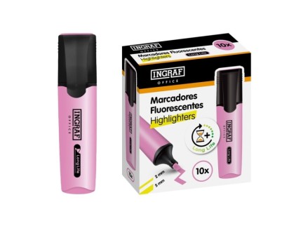 Ingraf Long-Life Marcador Fluorescente - Punta Biselada - Trazo 2-5mm - Tinta Base de Agua - Color Rosa