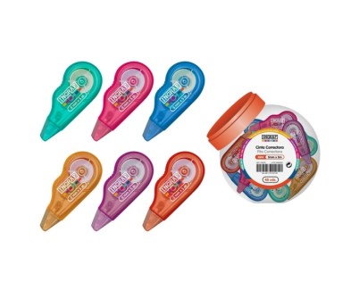 Ingraf Mini Mediterraneo Expositor con 48 Mini Cintas Correctoras 5mmx5m - Perfecta Adherencia al Papel - Cuerpo de Colores Surtidos