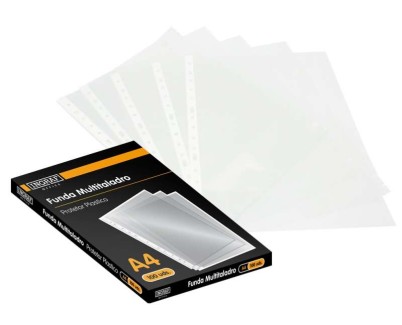 Ingraf Pack de 100 Fundas Multitaladro A4 Transparentes 70 Micras - Acabado Granulado