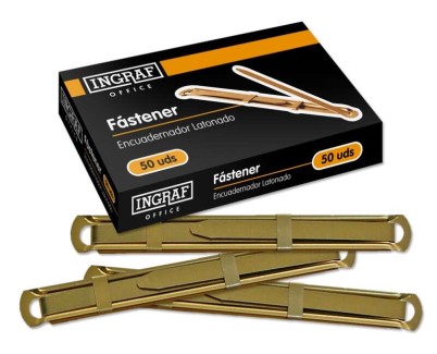 Ingraf Pack de 50 Fasteners - Latonado para Encuadernacion Rapida y Resistente - Incluye Leng&uuml;eta y Corredera - Color Oro