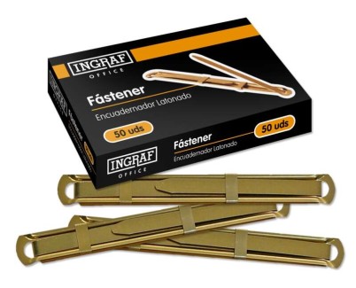 Ingraf Pack de 50 Fasteners - Latonado para Encuadernacion Rapida y Resistente - Incluye Lengüeta y Corredera - Color Oro