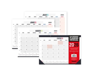 Ingraf Planificador de Mesa Mensual - Encolado con Tapa de Polipropileno - 12 Hojas de Faciles de Arrancar