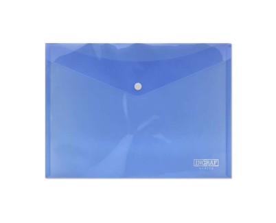 Ingraf Sobre Portadocumentos A4 - Cierre de Broche - Polipropileno Cristal Transparente - Color Azul