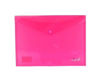Ingraf Sobre Portadocumentos A4 - Cierre de Broche - Polipropileno Cristal Transparente - Color Rosa