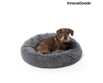 Innovagoods Bepess Cama Antiestres Redonda para Mascotas - Diametro 60cm - Borde Elevado - Antideslizante - Color Gris