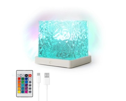 Innovagoods Boralamp Proyector de Auroras Boreales - Autonomia 120min - Cable USB-C - Bateria 1200mAh - Luz LED RGB - Recargable - Mando a Distancia - 11.3x11.3x11.3cm - Color Gris