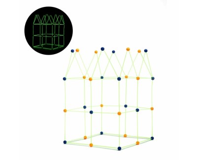 Innovagoods Builkitt Juego de Construccion de Fuertes - 155 Piezas - Fluorescente - Tela de 120x150cm - Bolsa de Transporte - Multicolor